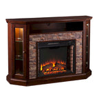 SEI Furniture Hermon Faux Stone Electric Fireplace Corner Media TV Stand for TV's up to 50
