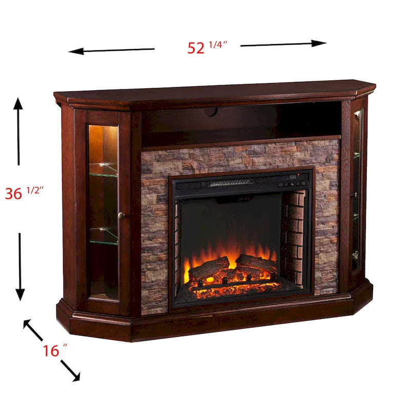 SEI Furniture Hermon Faux Stone Electric Fireplace Corner Media TV Stand for TV's up to 50