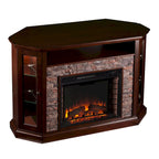 SEI Furniture Hermon Faux Stone Electric Fireplace Corner Media TV Stand for TV's up to 50