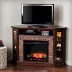SEI Furniture Hermon Faux Stone Electric Fireplace Corner Media TV Stand for TV's up to 50