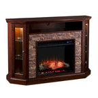 SEI Furniture Hermon Faux Stone Electric Fireplace Corner Media TV Stand for TV's up to 50