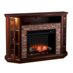 SEI Furniture Hermon Faux Stone Electric Fireplace Corner Media TV Stand for TV's up to 50