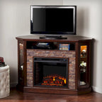 SEI Furniture Hermon Faux Stone Electric Fireplace Corner Media TV Stand for TV's up to 50