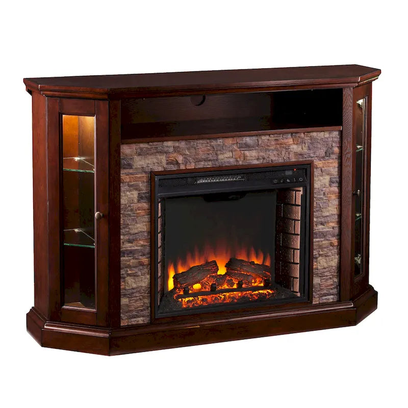 SEI Furniture Hermon Faux Stone Electric Fireplace Corner Media TV Stand for TV's up to 50