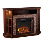 SEI Furniture Hermon Faux Stone Electric Fireplace Corner Media TV Stand for TV's up to 50