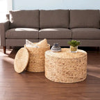 SEI Furniture Sachi Natural Woven Water Hyacinth Coffee Tables (Set of 2) with Storage