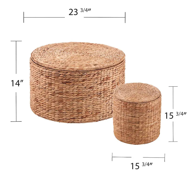 SEI Furniture Sachi Natural Woven Water Hyacinth Coffee Tables (Set of 2) with Storage