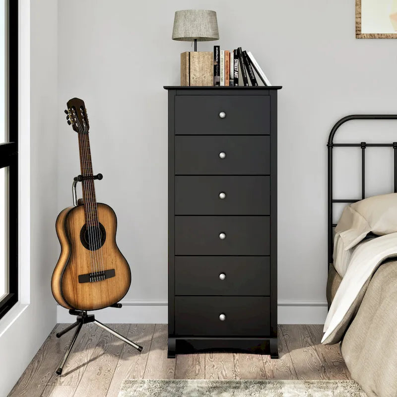 Black 6-Drawer Tall Dresser - Bedroom Storage