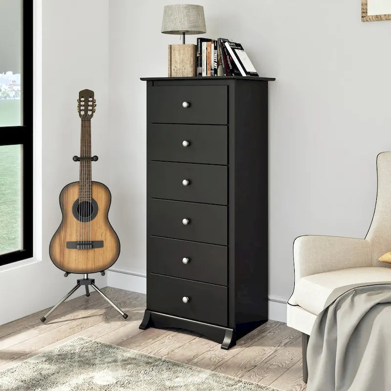 Black 6-Drawer Tall Dresser - Bedroom Storage