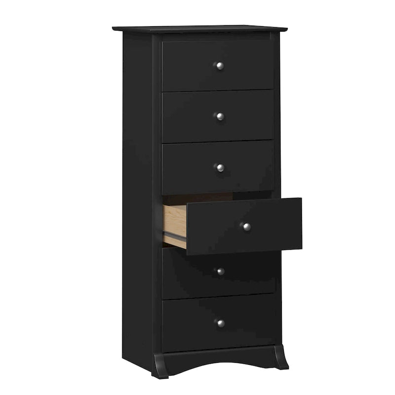 Black 6-Drawer Tall Dresser - Bedroom Storage