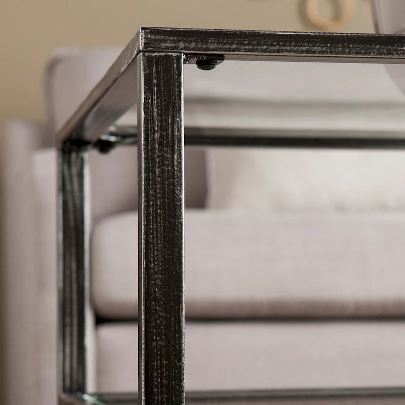 SEI Furniture Glenn Black Rectangle Metal Coffee Table with Glass Top and Bottom Shelf