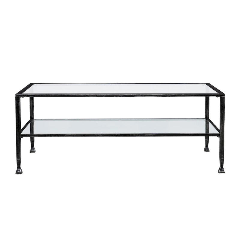 SEI Furniture Glenn Black Rectangle Metal Coffee Table with Glass Top and Bottom Shelf