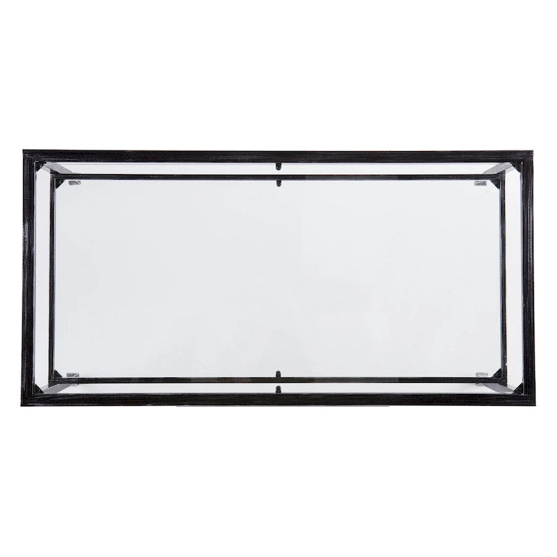 SEI Furniture Glenn Black Rectangle Metal Coffee Table with Glass Top and Bottom Shelf