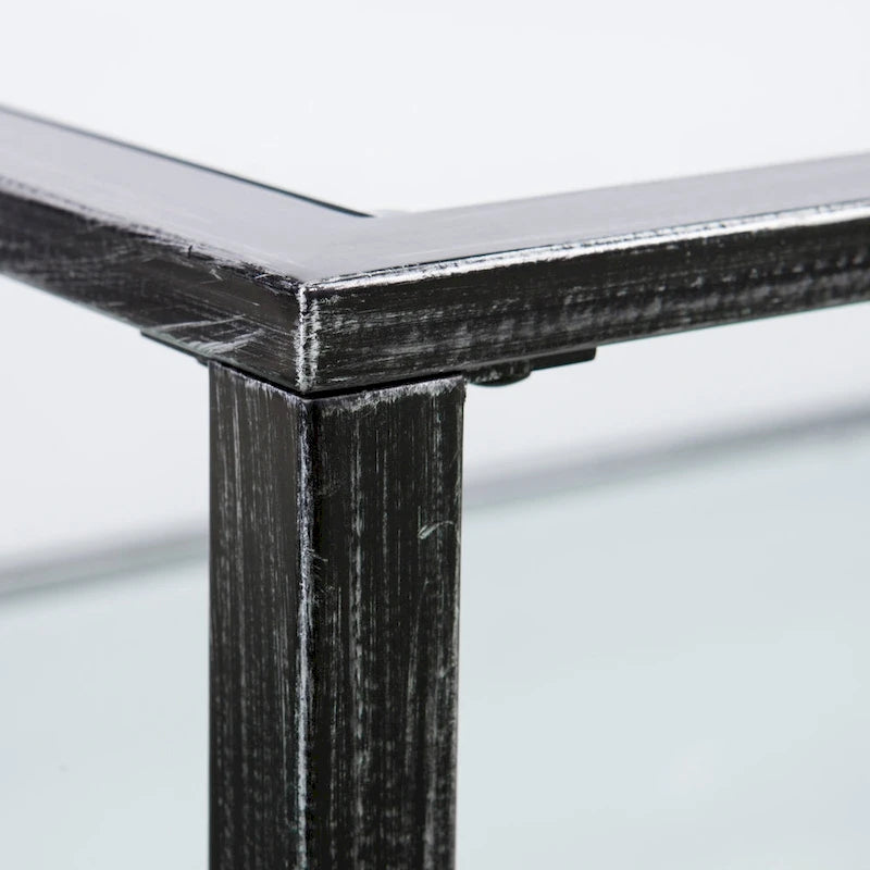 SEI Furniture Glenn Black Rectangle Metal Coffee Table with Glass Top and Bottom Shelf