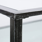 SEI Furniture Glenn Black Rectangle Metal Coffee Table with Glass Top and Bottom Shelf