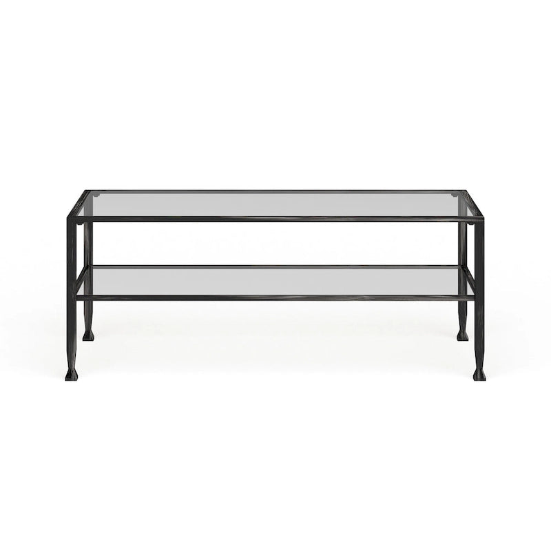 SEI Furniture Glenn Black Rectangle Metal Coffee Table with Glass Top and Bottom Shelf