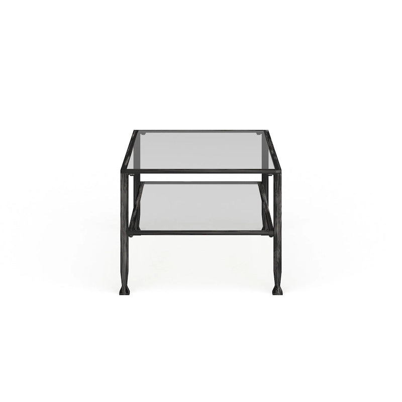 SEI Furniture Glenn Black Rectangle Metal Coffee Table with Glass Top and Bottom Shelf
