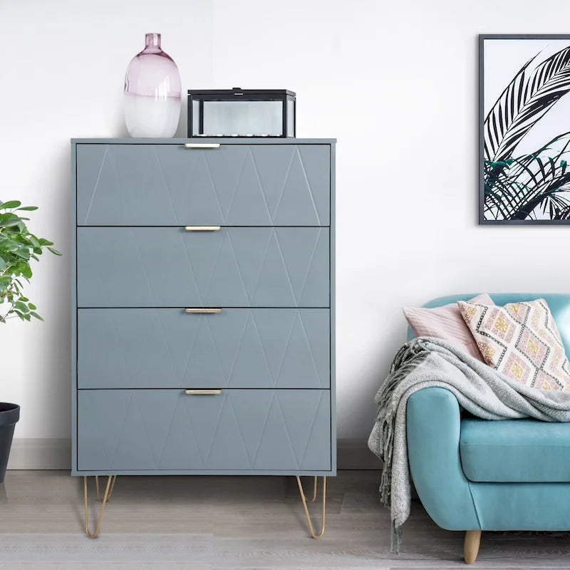 4 Drawers Chest Of Dresser Tall Storage Tower Cabinet with Metal Legs For Bedroom Living Room