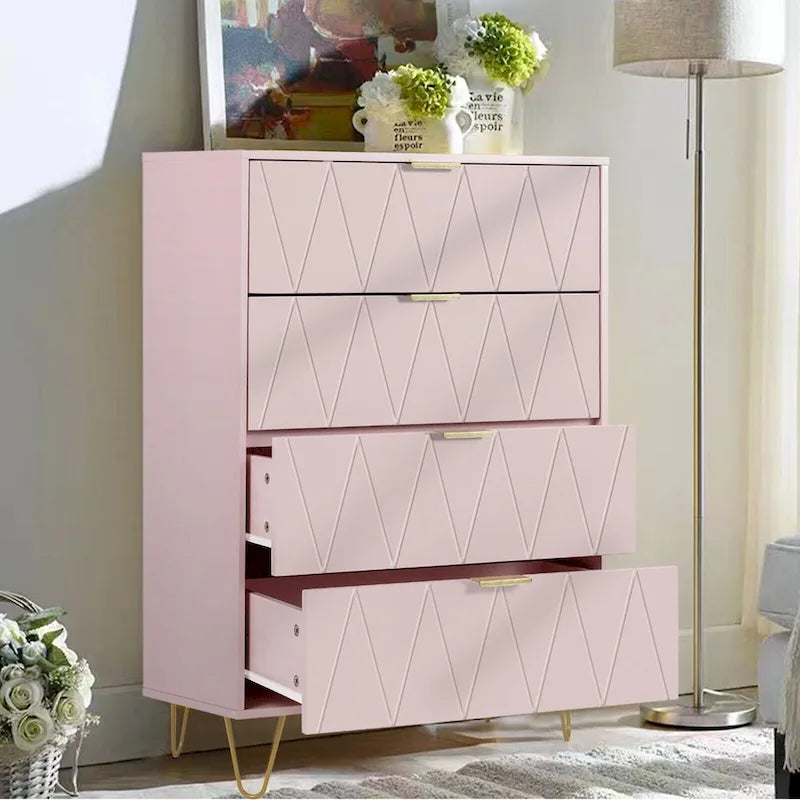 4 Drawers Chest Of Dresser Tall Storage Tower Cabinet with Metal Legs For Bedroom Living Room