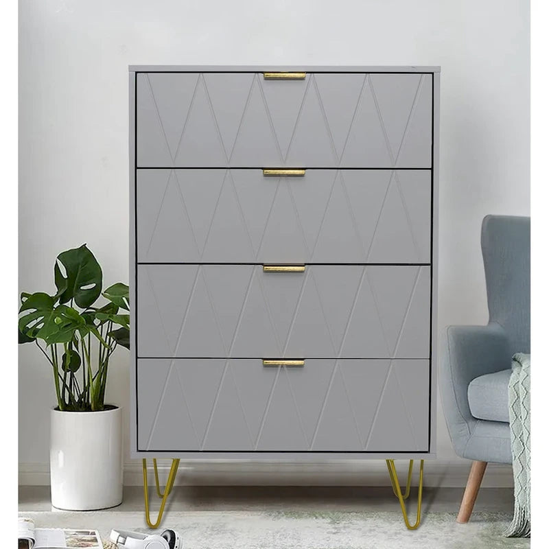 4 Drawers Chest Of Dresser Tall Storage Tower Cabinet with Metal Legs For Bedroom Living Room