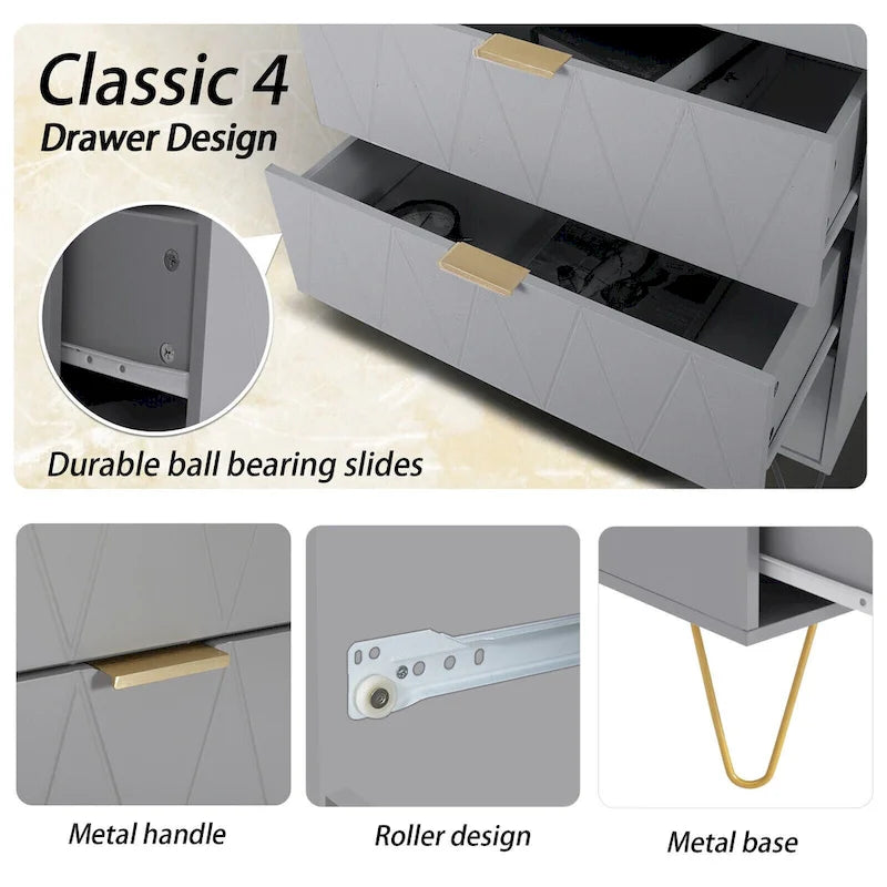 4 Drawers Chest Of Dresser Tall Storage Tower Cabinet with Metal Legs For Bedroom Living Room