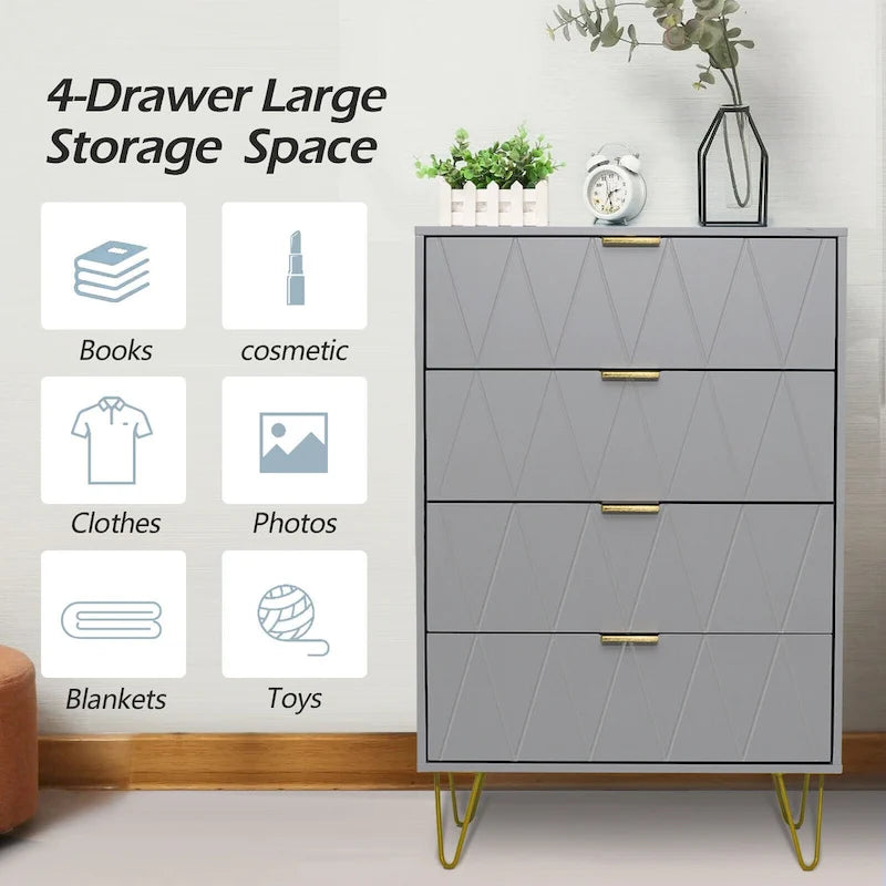 4 Drawers Chest Of Dresser Tall Storage Tower Cabinet with Metal Legs For Bedroom Living Room