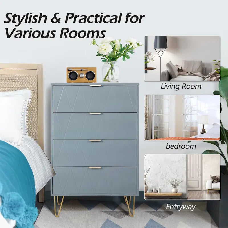 4 Drawers Chest Of Dresser Tall Storage Tower Cabinet with Metal Legs For Bedroom Living Room