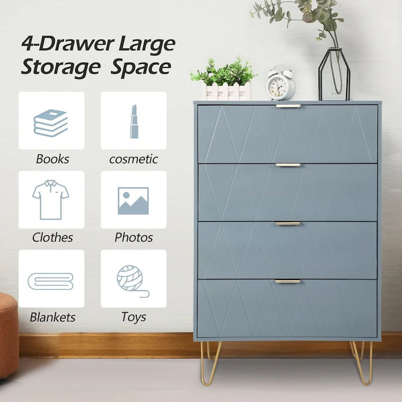 4 Drawers Chest Of Dresser Tall Storage Tower Cabinet with Metal Legs For Bedroom Living Room
