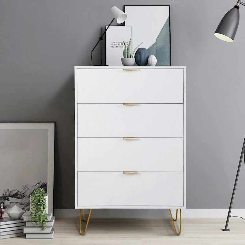 4 Drawers Chest Of Dresser Tall Storage Tower Cabinet with Metal Legs For Bedroom Living Room