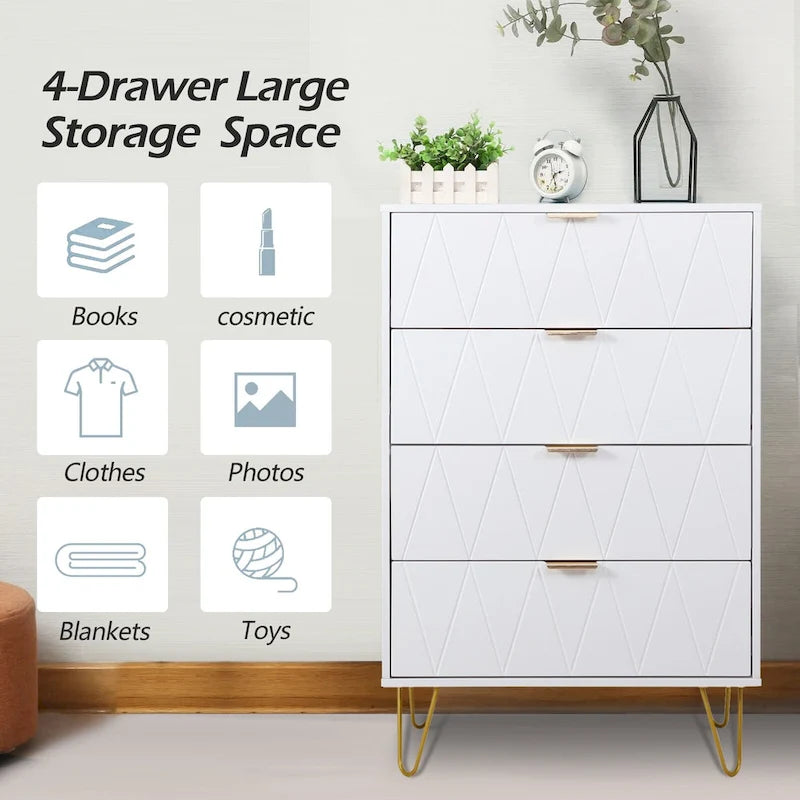 4 Drawers Chest Of Dresser Tall Storage Tower Cabinet with Metal Legs For Bedroom Living Room