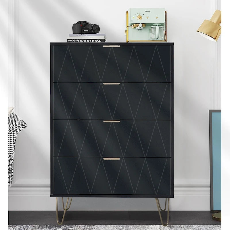 4 Drawers Chest Of Dresser Tall Storage Tower Cabinet with Metal Legs For Bedroom Living Room