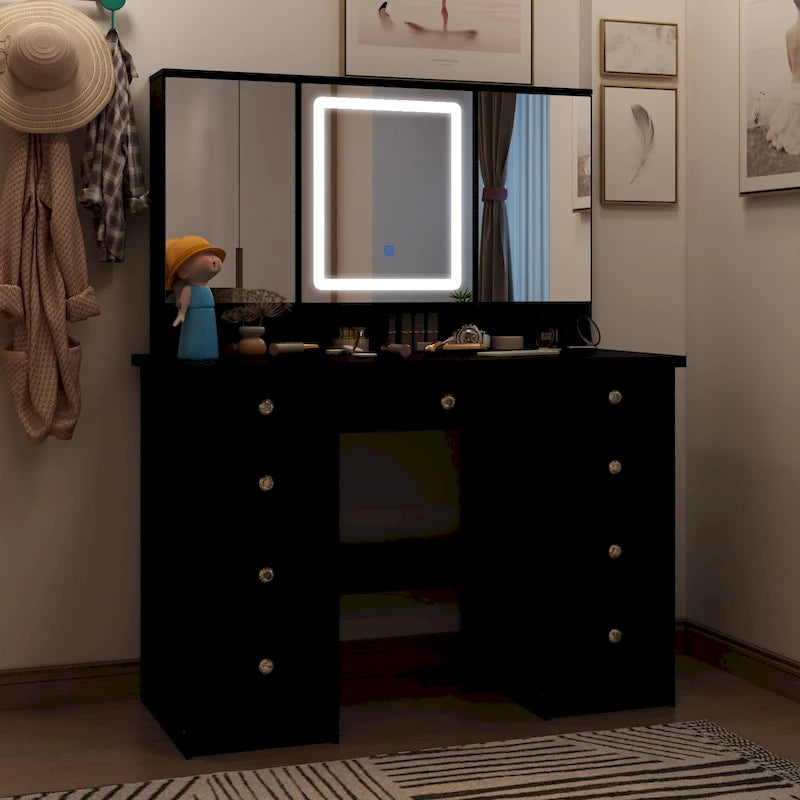 Makeup Vanity with 3-Color Lighted Mirror, Large Vanity Table Dressing