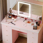 Makeup Vanity with 3-Color Lighted Mirror, Large Vanity Table Dressing