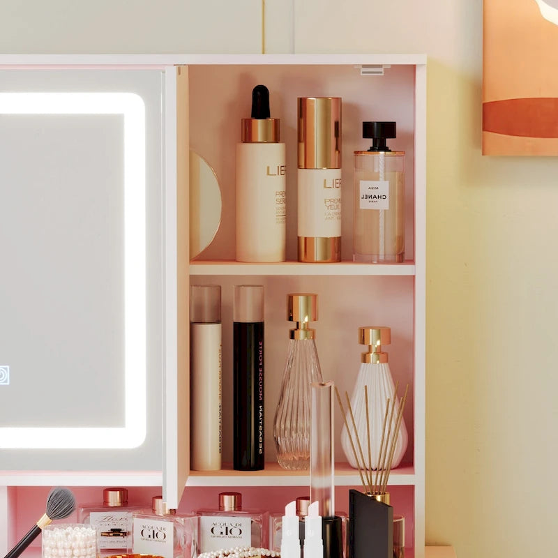 Makeup Vanity with 3-Color Lighted Mirror, Large Vanity Table Dressing