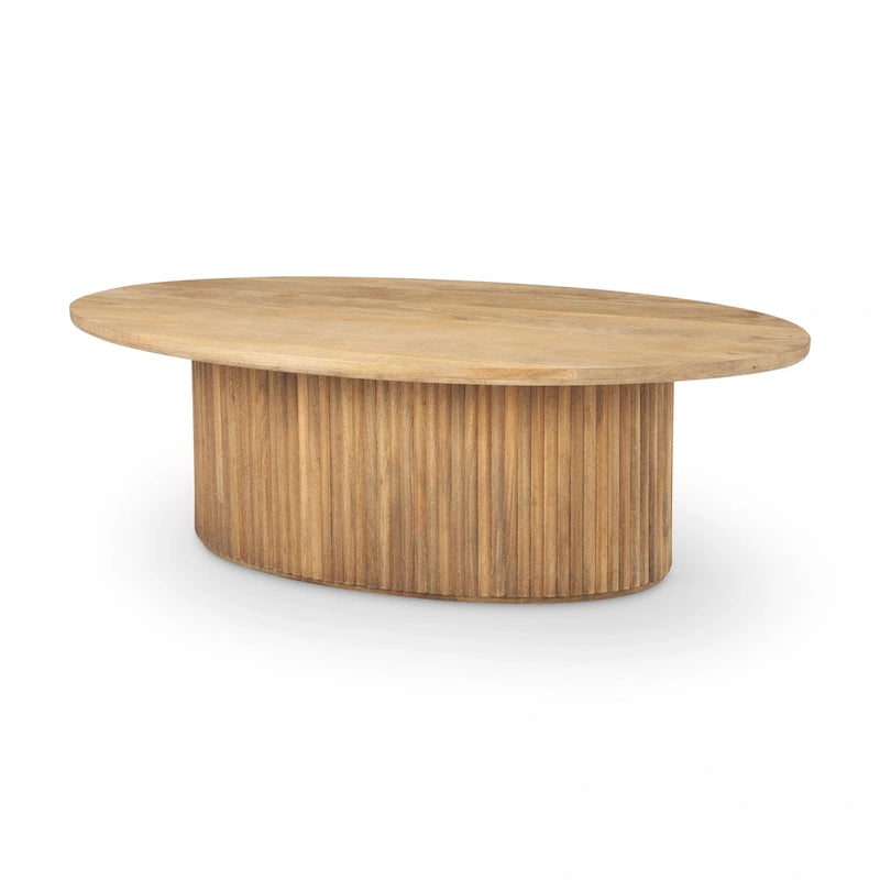 Terra 48L x 28W x 15H Dark Brown Wood Oval Fluted Coffee Table