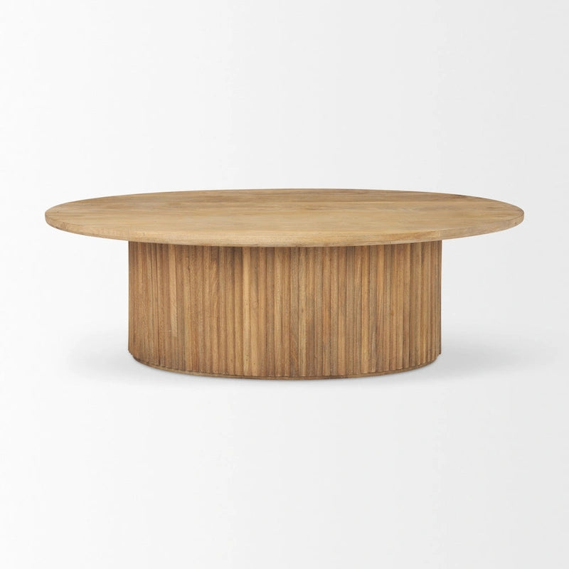 Terra 48L x 28W x 15H Dark Brown Wood Oval Fluted Coffee Table