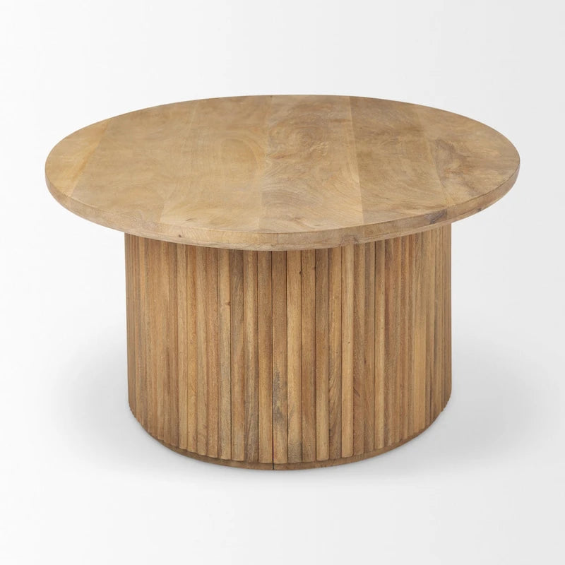Terra 48L x 28W x 15H Dark Brown Wood Oval Fluted Coffee Table