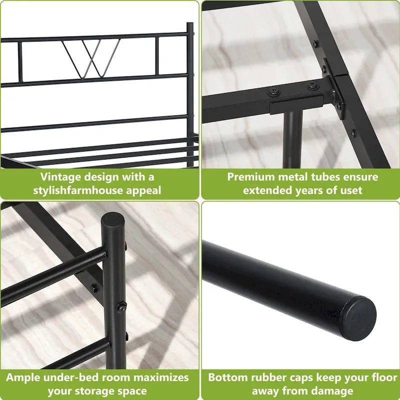 Twin Size Metal Platform Bed Frame with Headboard Footboard, Heavy Duty Steel Slat Support, Easy Assembly Mattress Foundation