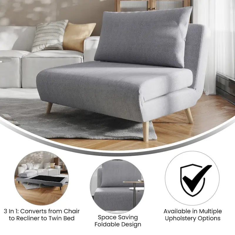 Foldable Sleep Chair with Hideaway Legs and Backrest Pillow - 75.5D x 41W x 30H
