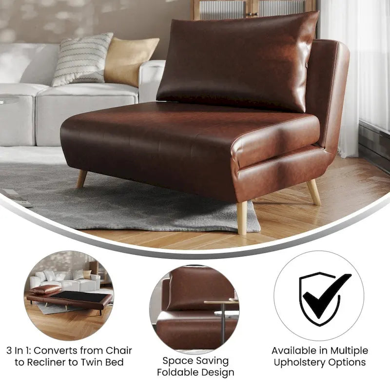 Foldable Sleep Chair with Hideaway Legs and Backrest Pillow - 75.5D x 41W x 30H