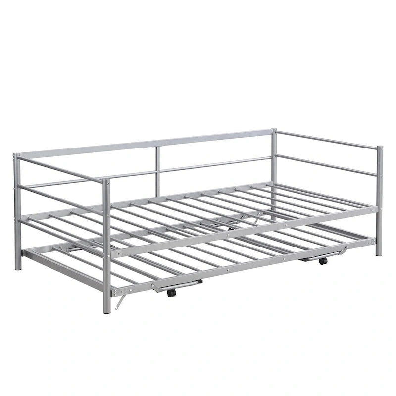 Merax Twin Size Metal Daybed with Adjustable Trundle, Pop Up Trundle