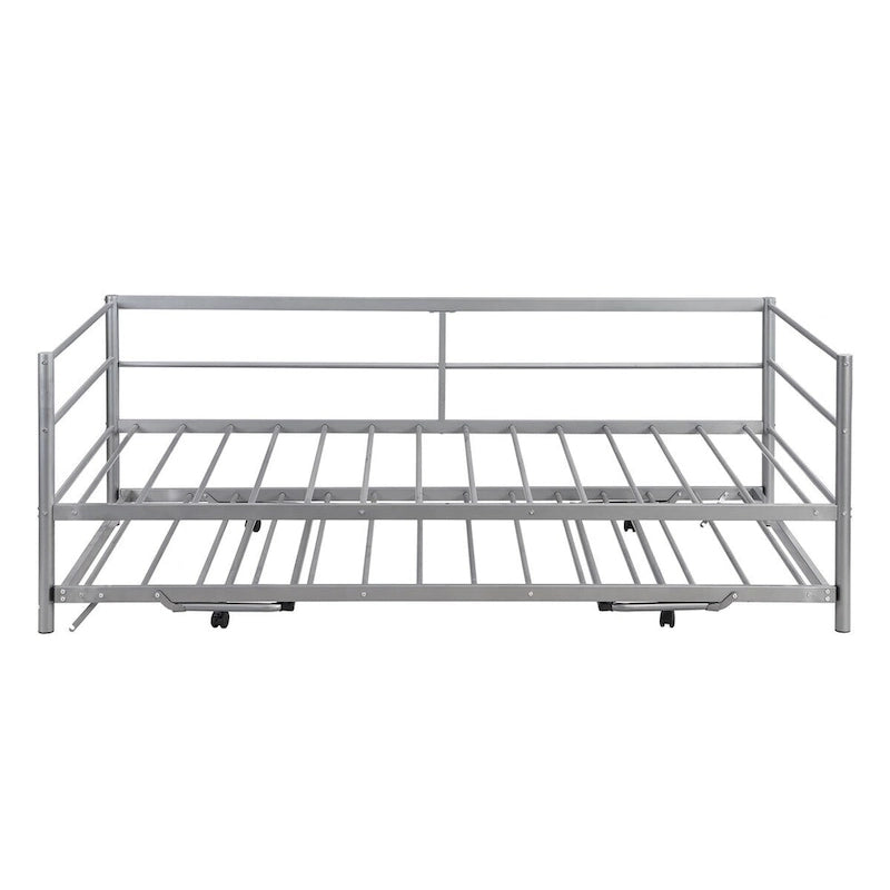 Merax Twin Size Metal Daybed with Adjustable Trundle, Pop Up Trundle