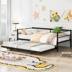 Merax Twin Size Metal Daybed with Adjustable Trundle, Pop Up Trundle