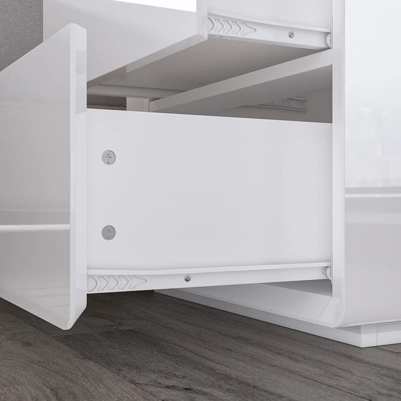 White Modern LED Nightstand High Gloss Bedside Tables with 2 Drawers