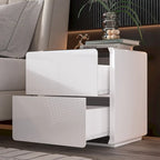 White Modern LED Nightstand High Gloss Bedside Tables with 2 Drawers