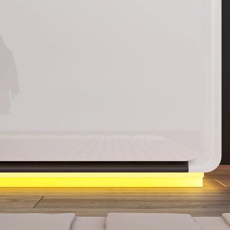 White Modern LED Nightstand High Gloss Bedside Tables with 2 Drawers