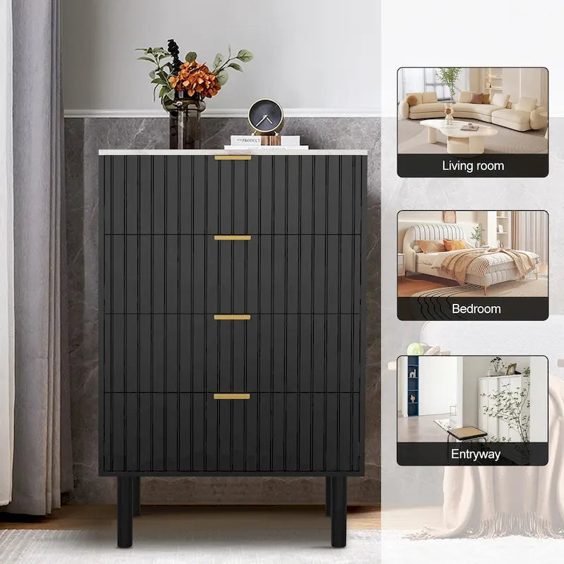 4 Drawers Chest Of Dresser Storage Imitation Marble Texture Tower Cabinet Bedroom Organizer