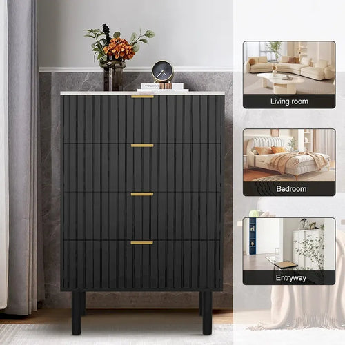 4 Drawers Chest Of Dresser Storage Imitation Marble Texture Tower Cabinet Bedroom Organizer