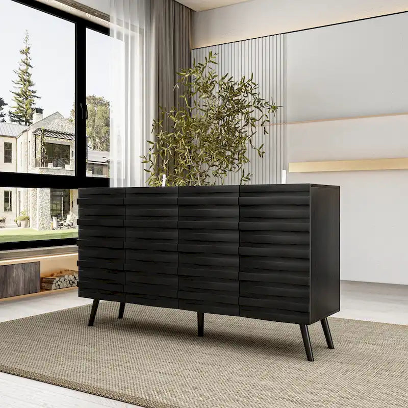 Sleek Black Buffet Cabinet Home Decor Console Table Side Table Wood