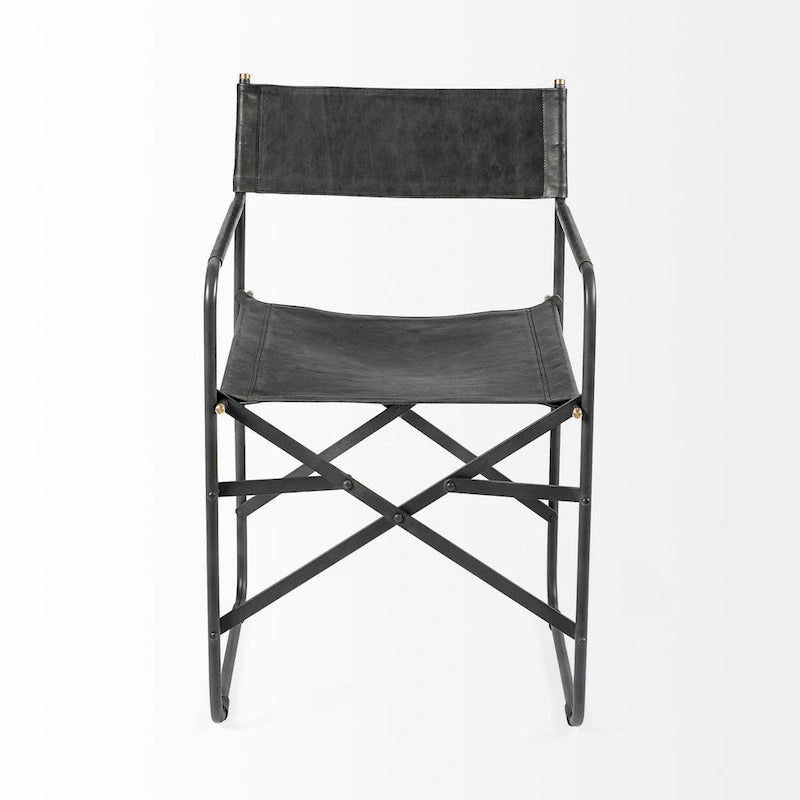 Direttore Black Genuine Leather Seat With Black Iron Frame Dining Chair - 19.7W x 21.7D x 33H